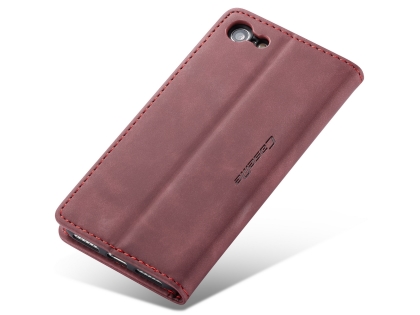 CaseMe Slim Synthetic Leather Wallet Case with Stand for iPhone SE 2 / SE 3 - Burgundy