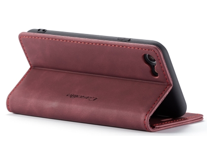 CaseMe Slim Synthetic Leather Wallet Case with Stand for iPhone SE 2 / SE 3 - Burgundy