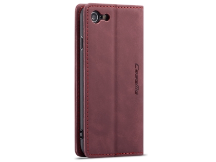 CaseMe Slim Synthetic Leather Wallet Case with Stand for iPhone SE 2 / SE 3 - Burgundy