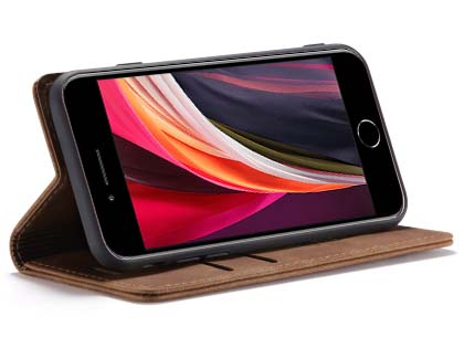 CaseMe Slim Synthetic Leather Wallet Case with Stand for iPhone SE 2 / SE 3 - Tan