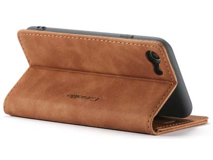 CaseMe Slim Synthetic Leather Wallet Case with Stand for iPhone SE 2 / SE 3 - Tan
