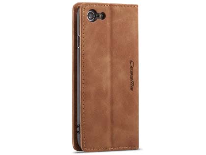CaseMe Slim Synthetic Leather Wallet Case with Stand for iPhone SE 2 / SE 3 - Tan