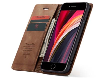 CaseMe Slim Synthetic Leather Wallet Case with Stand for iPhone SE 2 / SE 3 - Tan