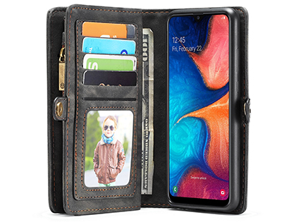 CaseMe 2-in-1 Synthetic Leather Wallet Case for Samsung Galaxy A20 - Khaki/Grey