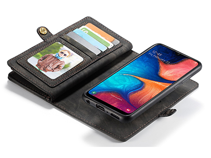 CaseMe 2-in-1 Synthetic Leather Wallet Case for Samsung Galaxy A20 - Khaki/Grey
