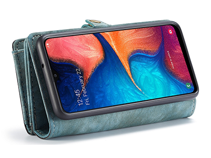 CaseMe 2-in-1 Synthetic Leather Wallet Case for Samsung Galaxy A20 - Teal/Ash