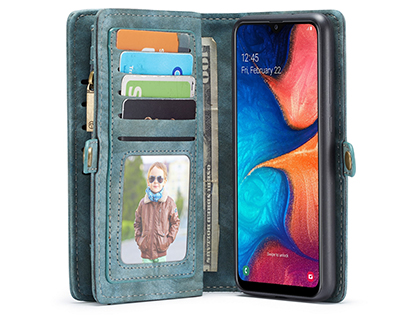 CaseMe 2-in-1 Synthetic Leather Wallet Case for Samsung Galaxy A20 - Teal/Ash