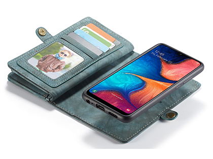 CaseMe 2-in-1 Synthetic Leather Wallet Case for Samsung Galaxy A20 - Teal/Ash