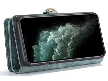 CaseMe 2-in-1 Synthetic Leather Wallet Case for iPhone 11 Pro - Teal/Ash