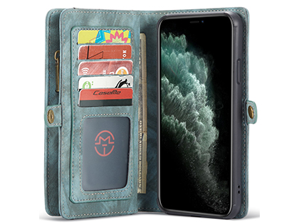 CaseMe 2-in-1 Synthetic Leather Wallet Case for iPhone 11 Pro - Teal/Ash