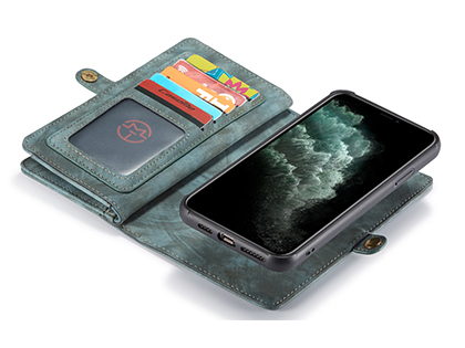 CaseMe 2-in-1 Synthetic Leather Wallet Case for iPhone 11 Pro - Teal/Ash