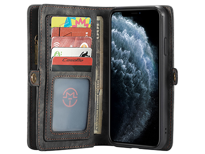 CaseMe 2-in-1 Synthetic Leather Wallet Case for iPhone 11 - Khaki/Grey