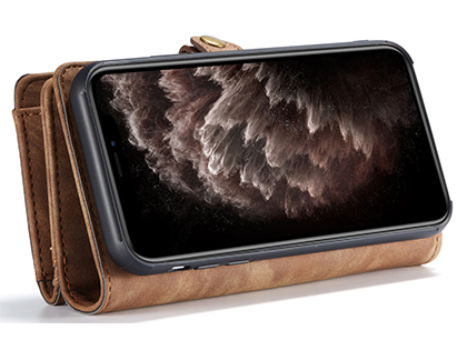 CaseMe 2-in-1 Synthetic Leather Wallet Case for iPhone 11 - Beige/Tan