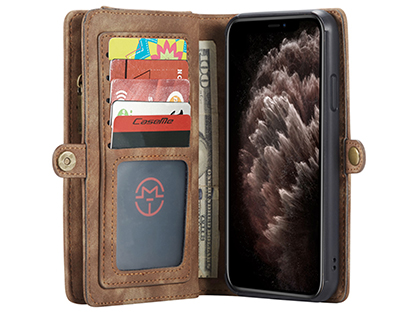 CaseMe 2-in-1 Synthetic Leather Wallet Case for iPhone 11 - Beige/Tan