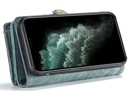 CaseMe 2-in-1 Synthetic Leather Wallet Case for iPhone 11 - Teal/Ash