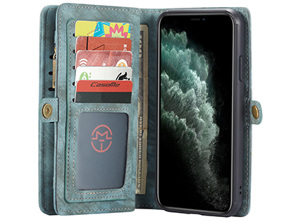 CaseMe 2-in-1 Synthetic Leather Wallet Case for iPhone 11 - Teal/Ash