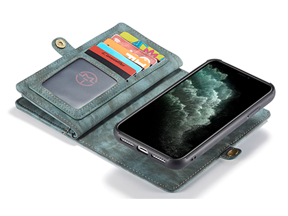 CaseMe 2-in-1 Synthetic Leather Wallet Case for iPhone 11 - Teal/Ash