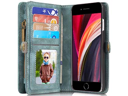 CaseMe 2-in-1 Synthetic Leather Wallet Case for iPhone 8/7 - Teal/Ash