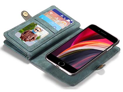 CaseMe 2-in-1 Synthetic Leather Wallet Case for iPhone 8/7 - Teal/Ash