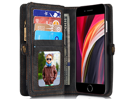 CaseMe 2-in-1 Synthetic Leather Wallet Case for iPhone SE 2 / SE 3 - Khaki/Grey