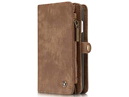 CaseMe 2-in-1 Synthetic Leather Wallet Case for iPhone SE 2 / SE 3 - Beige/Tan Leather Wallet Case