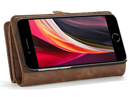 CaseMe 2-in-1 Synthetic Leather Wallet Case for iPhone SE 2 / SE 3 - Beige/Tan
