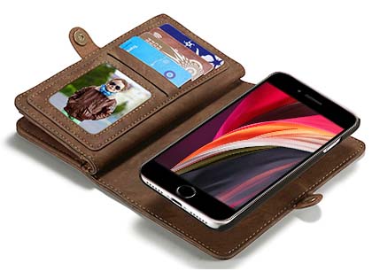 CaseMe 2-in-1 Synthetic Leather Wallet Case for iPhone SE 2 / SE 3 - Beige/Tan