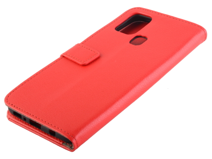 Synthetic Leather Wallet Case with Stand for Samsung Galaxy A21s - Red