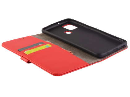 Synthetic Leather Wallet Case with Stand for Samsung Galaxy A21s - Red