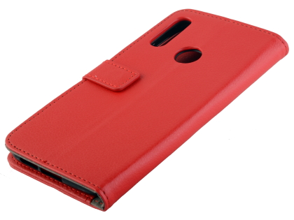 Synthetic Leather Wallet Case with Stand for Motorola Moto E6 Plus - Red Leather Wallet Case