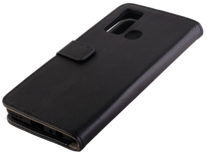 Synthetic Leather Wallet Case with Stand for vivo Y30 - Black Leather Wallet Case