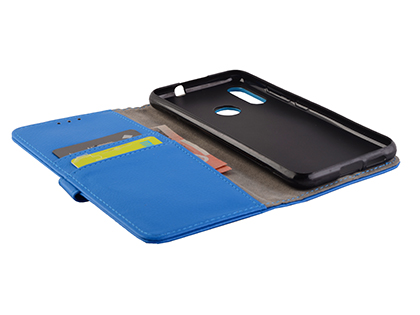 Synthetic Leather Wallet Case with Stand for Motorola Moto E6 Plus - Blue