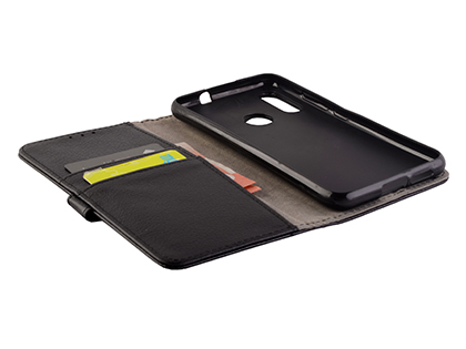 Synthetic Leather Wallet Case with Stand for Motorola Moto E6 Plus - Black