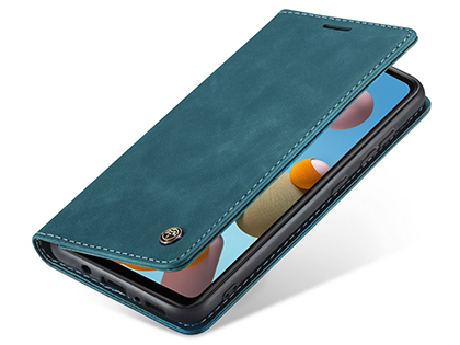 CaseMe Slim Synthetic Leather Wallet Case with Stand for Samsung Galaxy A21s - Teal Leather Wallet Case
