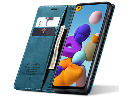 CaseMe Slim Synthetic Leather Wallet Case with Stand for Samsung Galaxy A21s - Teal