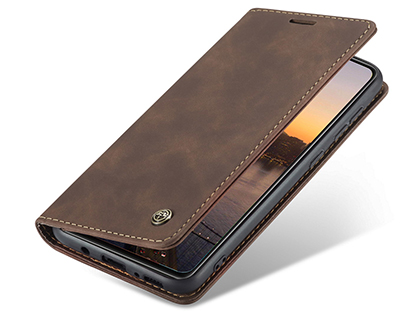 CaseMe Slim Synthetic Leather Wallet Case with Stand for Samsung Galaxy A21s - Chocolate Leather Wallet Case