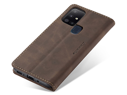 CaseMe Slim Synthetic Leather Wallet Case with Stand for Samsung Galaxy A21s - Chocolate