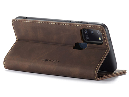 CaseMe Slim Synthetic Leather Wallet Case with Stand for Samsung Galaxy A21s - Chocolate