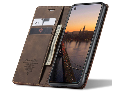 CaseMe Slim Synthetic Leather Wallet Case with Stand for Samsung Galaxy A21s - Chocolate