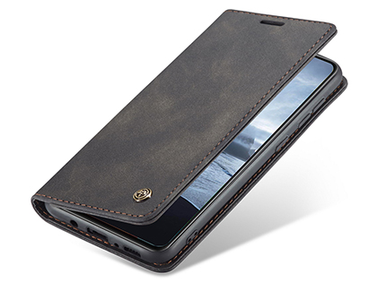 CaseMe Slim Synthetic Leather Wallet Case with Stand for Samsung Galaxy A21s - Charcoal Leather Wallet Case