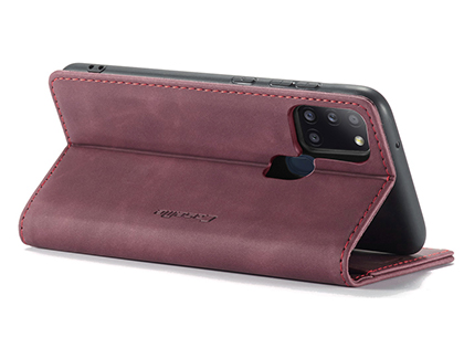 CaseMe Slim Synthetic Leather Wallet Case with Stand for Samsung Galaxy A21s - Burgundy