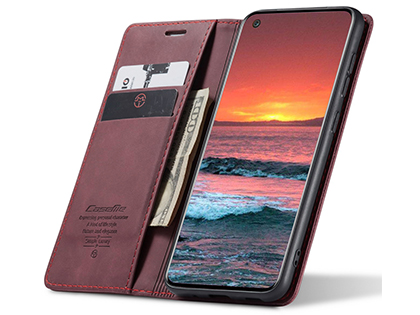 CaseMe Slim Synthetic Leather Wallet Case with Stand for Samsung Galaxy A21s - Burgundy