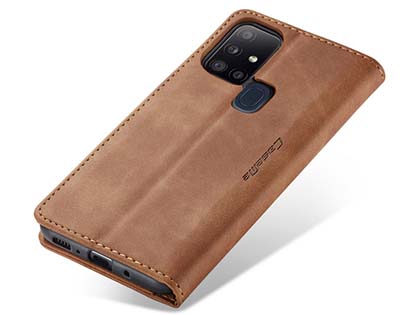 CaseMe Slim Synthetic Leather Wallet Case with Stand for Samsung Galaxy A21s - Tan