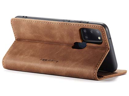 CaseMe Slim Synthetic Leather Wallet Case with Stand for Samsung Galaxy A21s - Tan