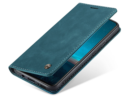 CaseMe Slim Synthetic Leather Wallet Case with Stand for Samsung Galaxy A31 - Teal Leather Wallet Case