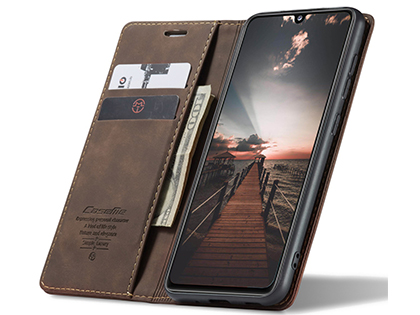 CaseMe Slim Synthetic Leather Wallet Case with Stand for Samsung Galaxy A31 - Chocolate