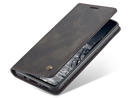 CaseMe Slim Synthetic Leather Wallet Case with Stand for Samsung Galaxy A31 - Charcoal Leather Wallet Case