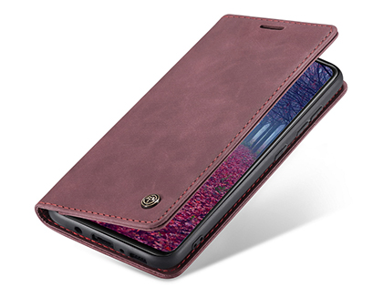 CaseMe Slim Synthetic Leather Wallet Case with Stand for Samsung Galaxy A31 - Burgundy Leather Wallet Case