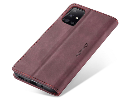 CaseMe Slim Synthetic Leather Wallet Case with Stand for Samsung Galaxy A31 - Burgundy