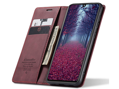 CaseMe Slim Synthetic Leather Wallet Case with Stand for Samsung Galaxy A31 - Burgundy